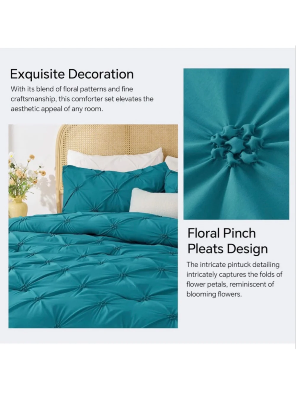 NEW Teal Twin Comforter & Pillowcase Set Pintuck Bedding